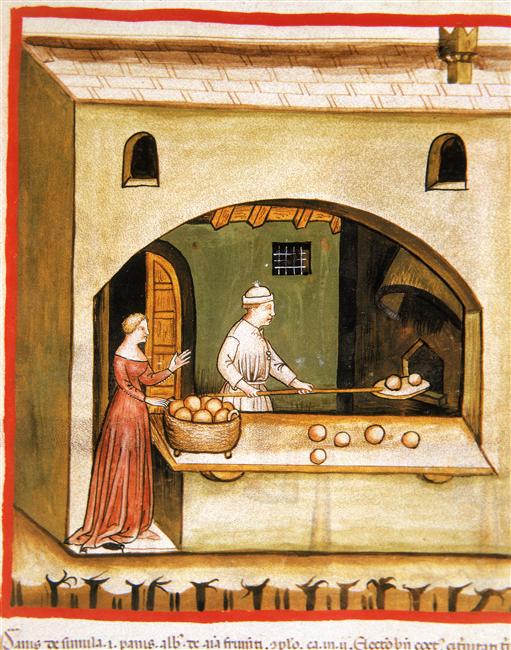 Baking Bread - Tacuinum sanitatis (ÖNB Codex Vindobonensis, series nova 2644), c. 1370-1400